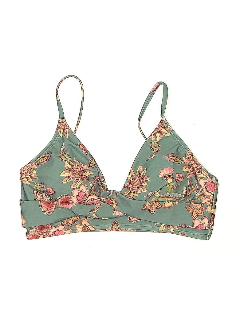 Pre-owned Unbranded Swimsuit Top Teal Floral Pattern Swimwear In Blue