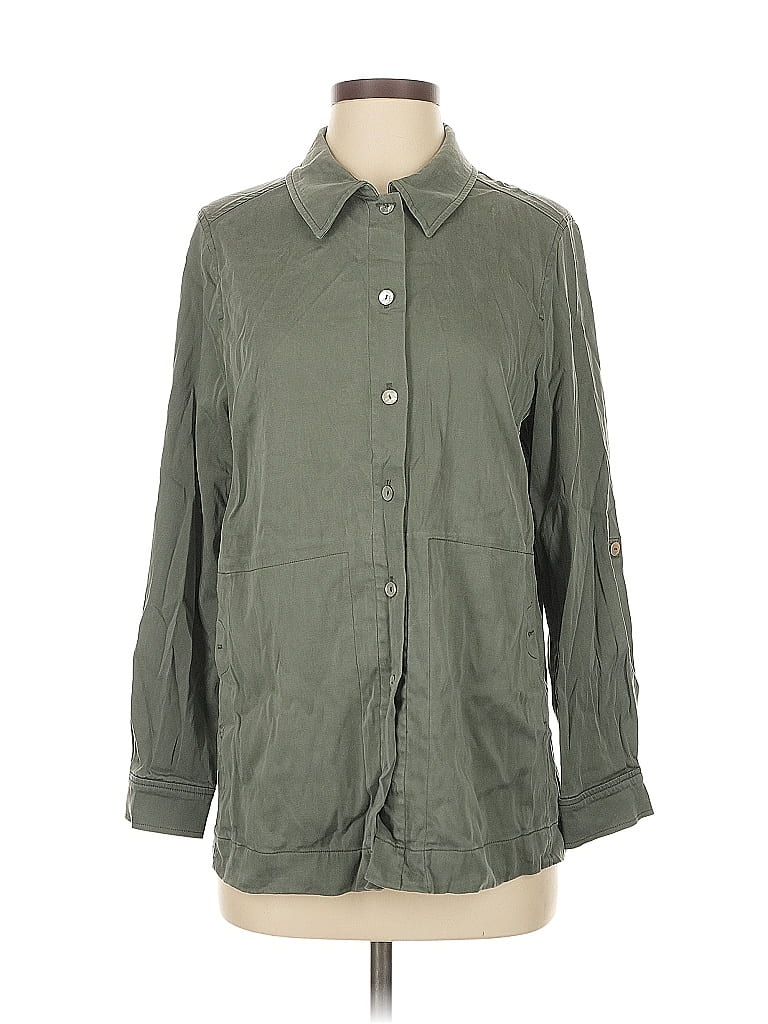 Pre-owned Soft Surroundings 3/4 Sleeve Button Down Shirt In Green