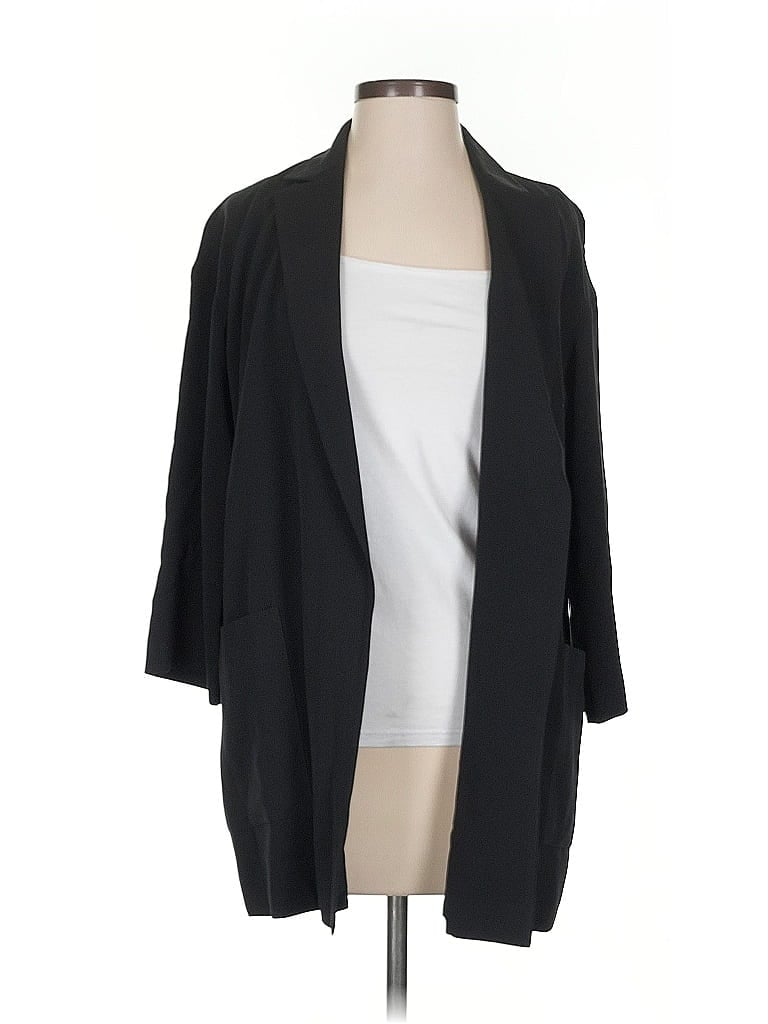 Pre-owned Eileen Fisher Silk Blazer Jacket In Black