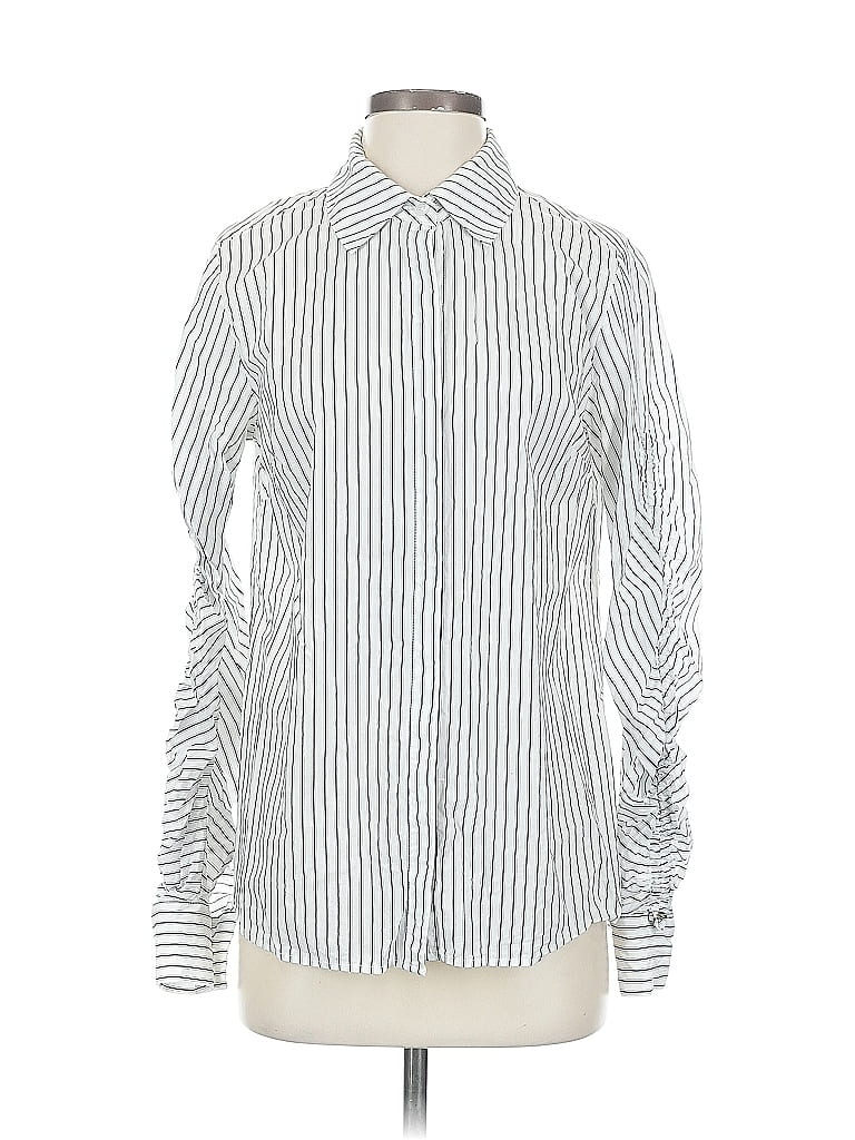 Pre-owned Cabi Long Sleeve Blouse In Silver