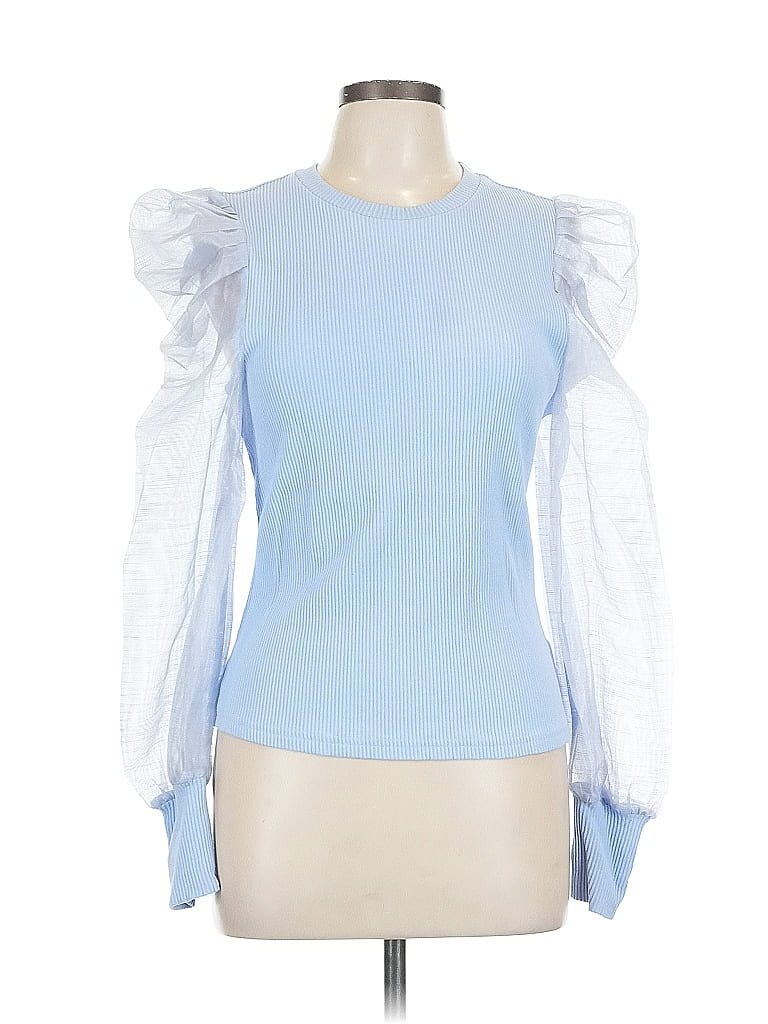 Pre-owned Left Coast By Dolan Long Sleeve Top Blue Ruffles Neckline Tops