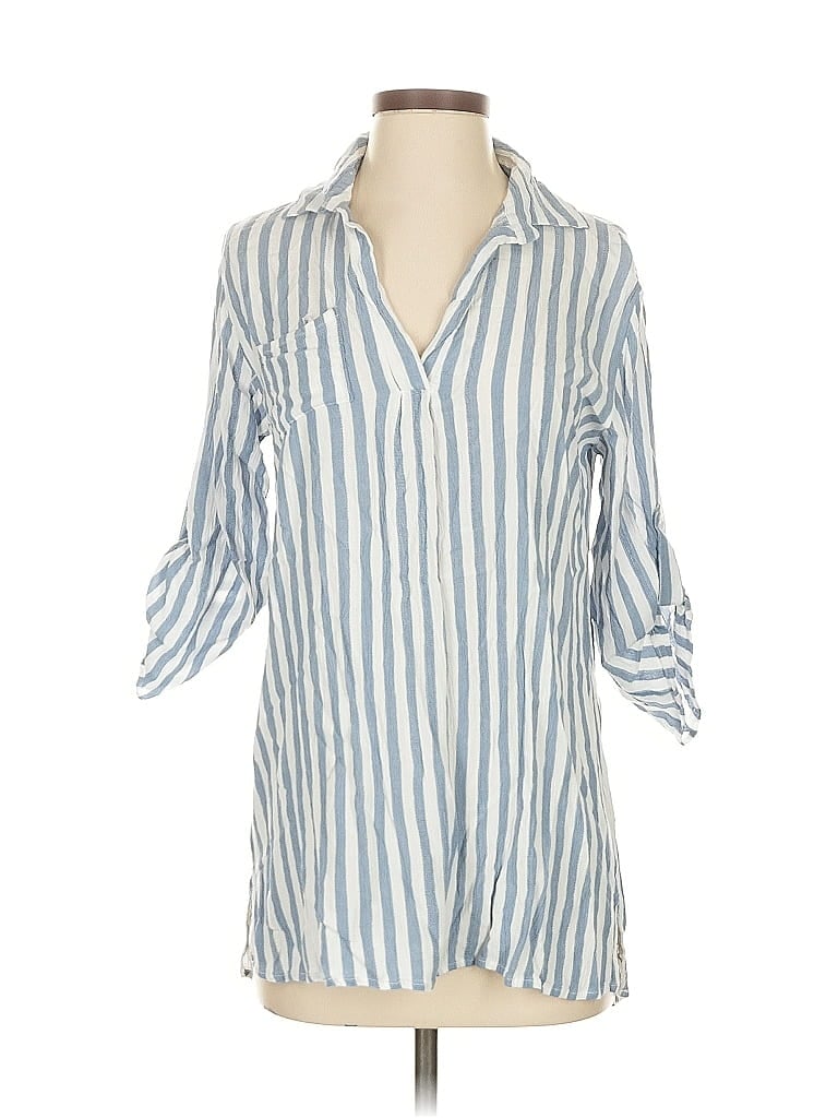 Pre-owned Boho Me 3/4 Sleeve Button Down Shirt In Blue