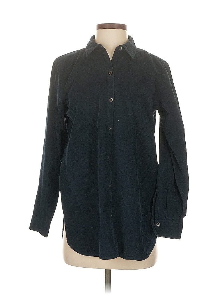 Pre-owned Jjill Long Sleeve Button Down Shirt In Black
