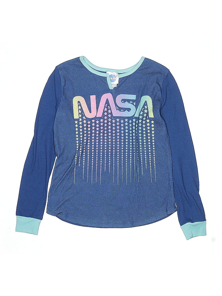 Pre-owned Nasa Kids' Long Sleeve Henley Shirt In Blue