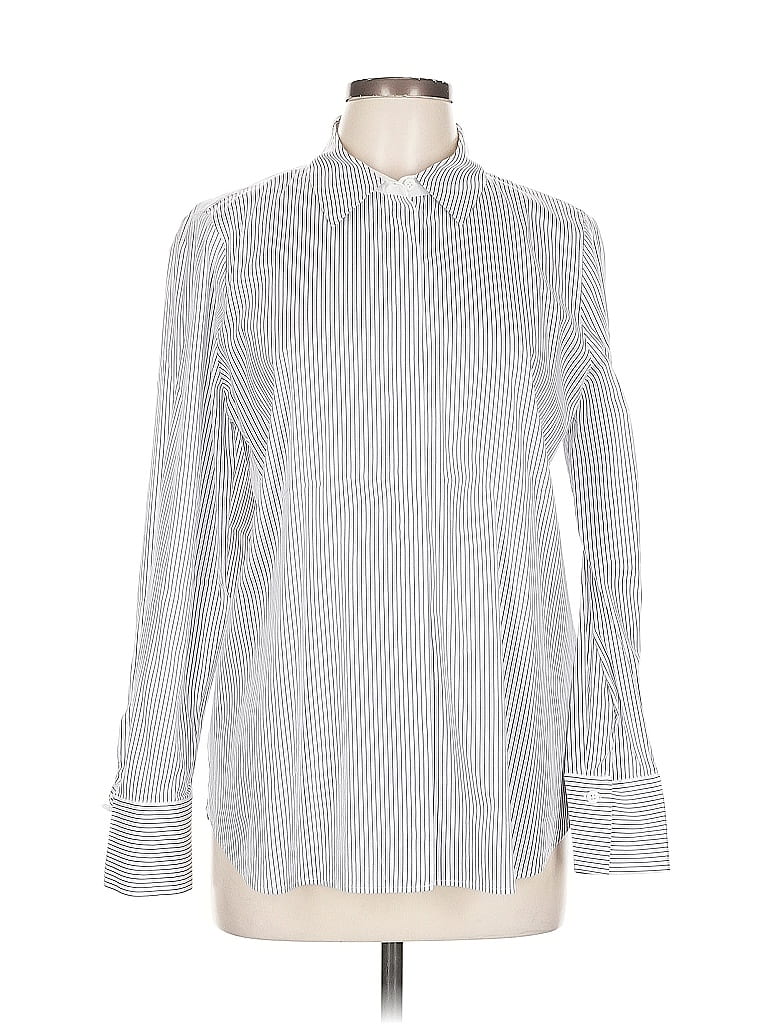 Pre-owned Lafayette 148 Long Sleeve Button Down Shirt In Silver