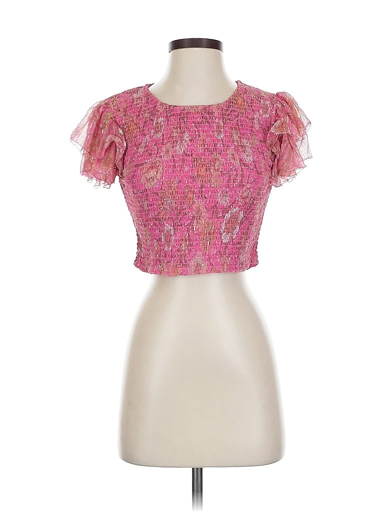 Pre-owned Tularosa Short Sleeve Top Pink Sweetheart Neckline Tops