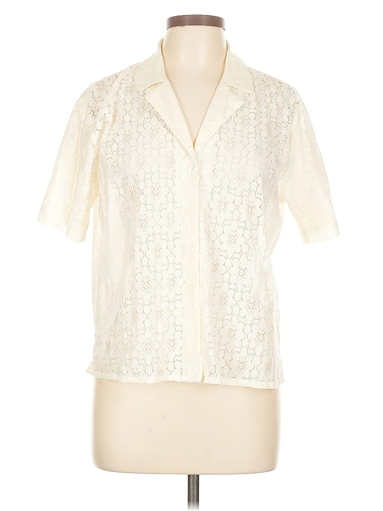 Pre-owned Hem & Thread Short Sleeve Blouse In White