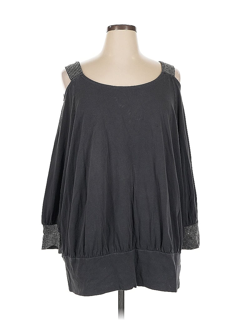 Pre-owned Denim 24/7 3/4 Sleeve Top Gray Cold Shoulder Neckline Tops