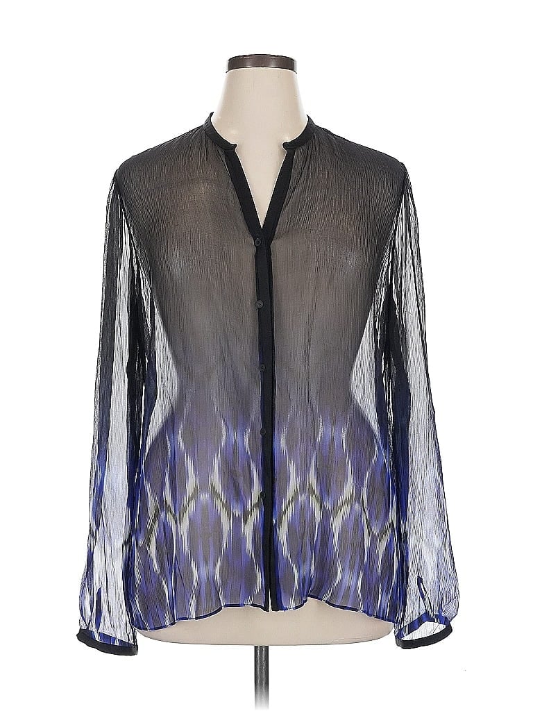 Pre-owned Elie Tahari Long Sleeve Silk Top Blue Keyhole Neckline Tops