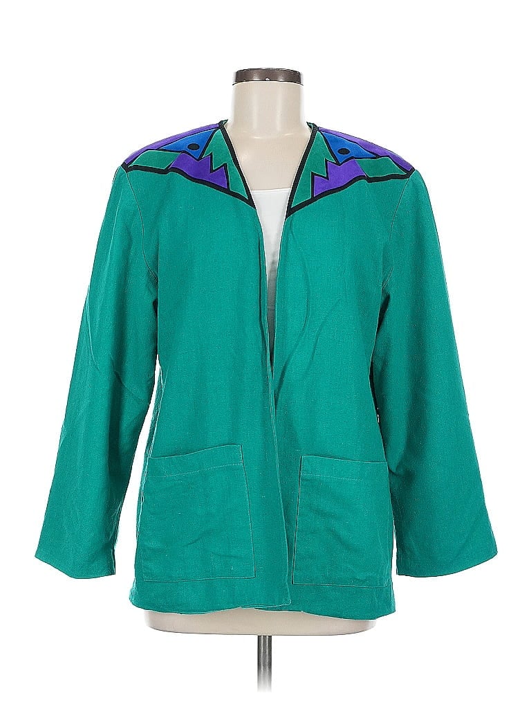 Pre-owned Assorted Brands Silk Blazer Jacket In Green