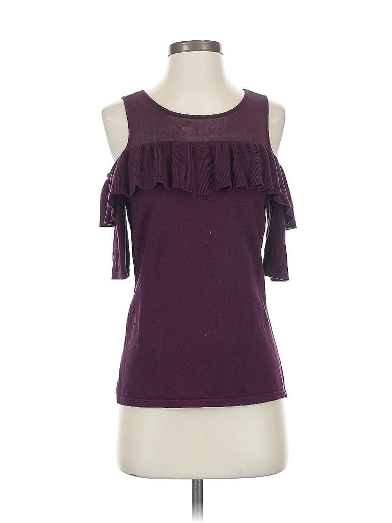 Pre-owned Inc International Concepts Short Sleeve Top Purple Cold Shoulder Neckline Tops