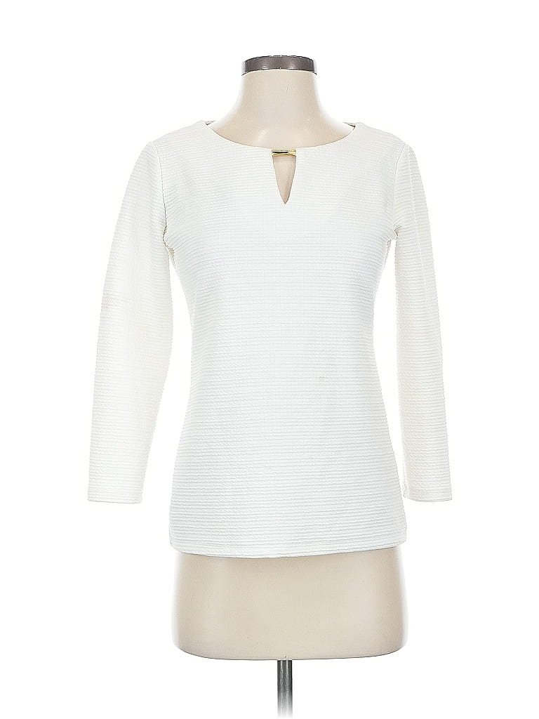 Pre-owned Calvin Klein 3/4 Sleeve Top Ivory Keyhole Neckline Tops In White