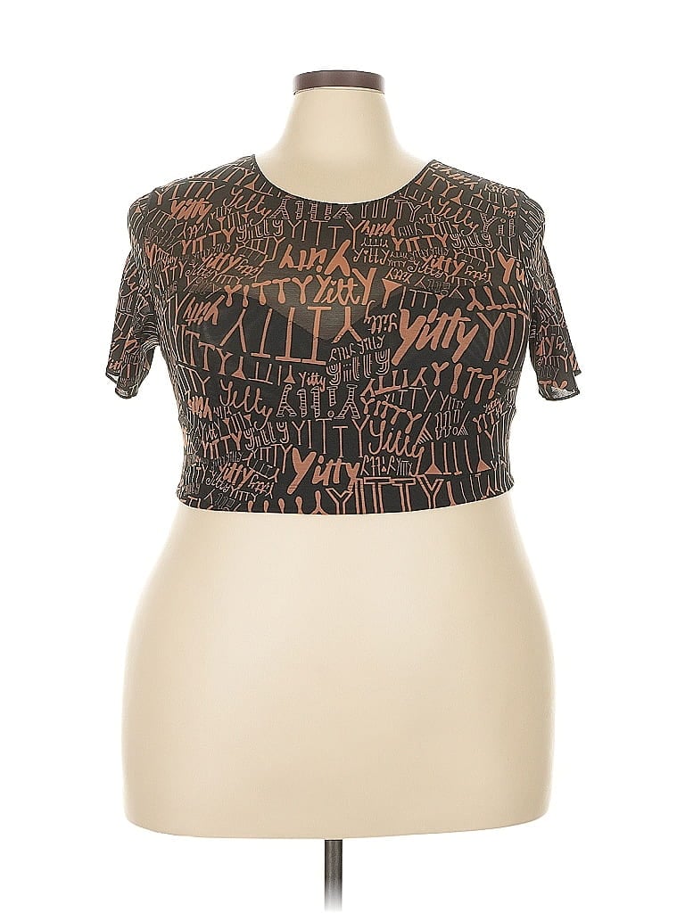 YITTY Pre-owned Short Sleeve Top Brown Keyhole Neckline Tops