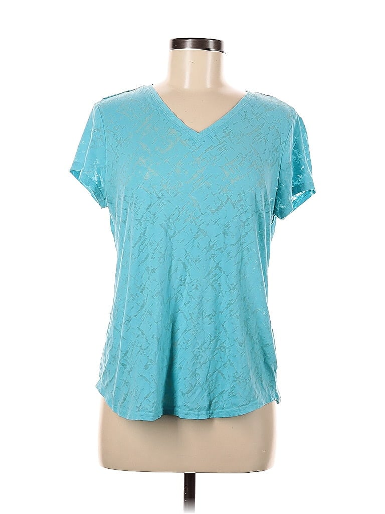 TEK GEAR Pre-owned Short Sleeve Top Teal V Neck Tops In Blue