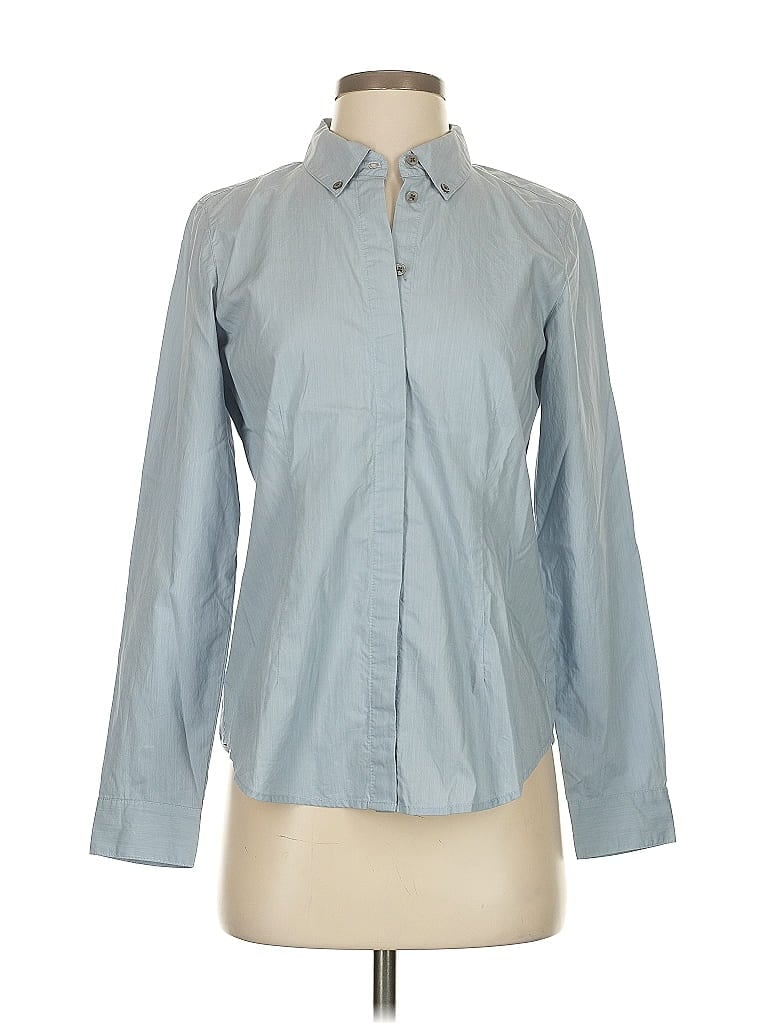 Pre-owned Jjill Long Sleeve Button Down Shirt In Blue