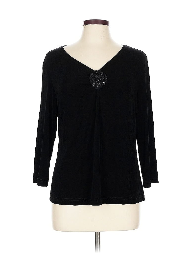 Click to view more detailed imagery on our partner's website Pre-owned Coldwater Creek 3/4 Sleeve Top Black Sweetheart Neckline Tops