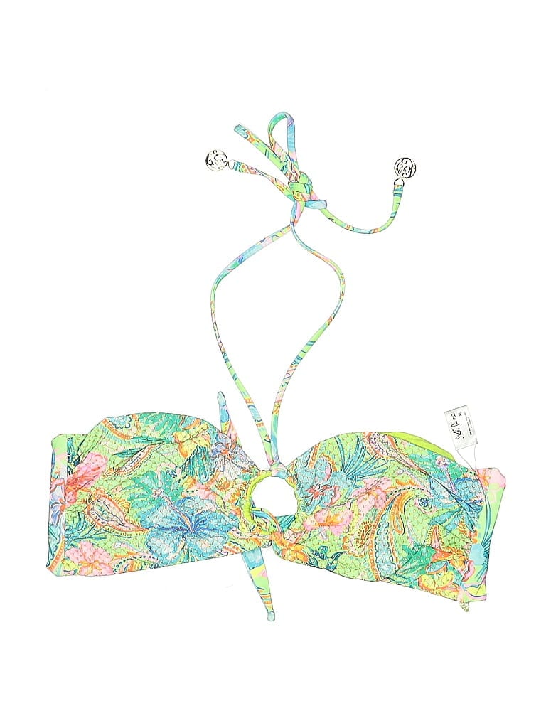 Pre-owned Assorted Brands Swimsuit Top Green Tropical Pattern Swimwear