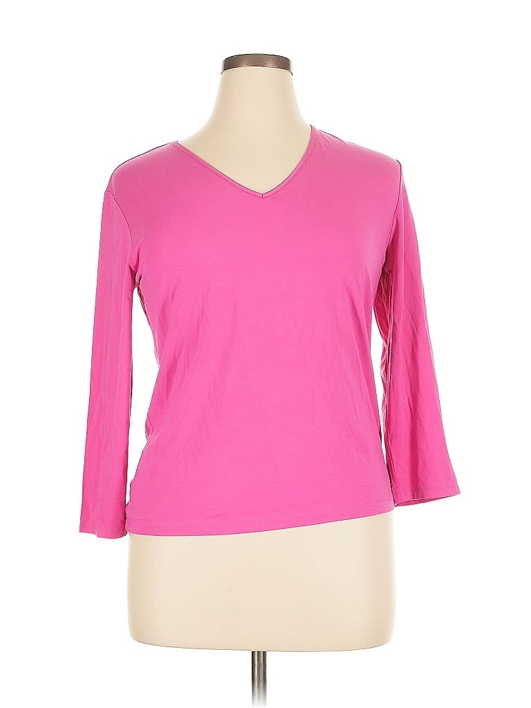 JAEGER Pre-owned 3/4 Sleeve Top Pink V-neck Tops
