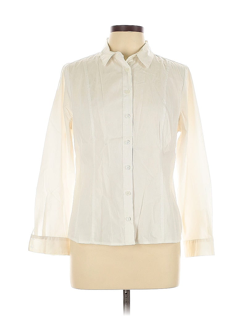 Pre-owned Roz & Ali Long Sleeve Blouse In White