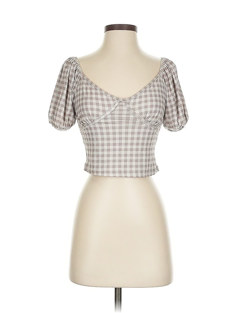 Pre-owned Caution To The Wind Short Sleeve Blouse In Brown