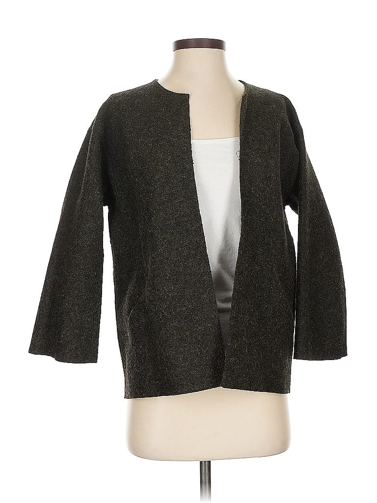 Pre-owned Eileen Fisher Wool Cardigan Sweater In Gray