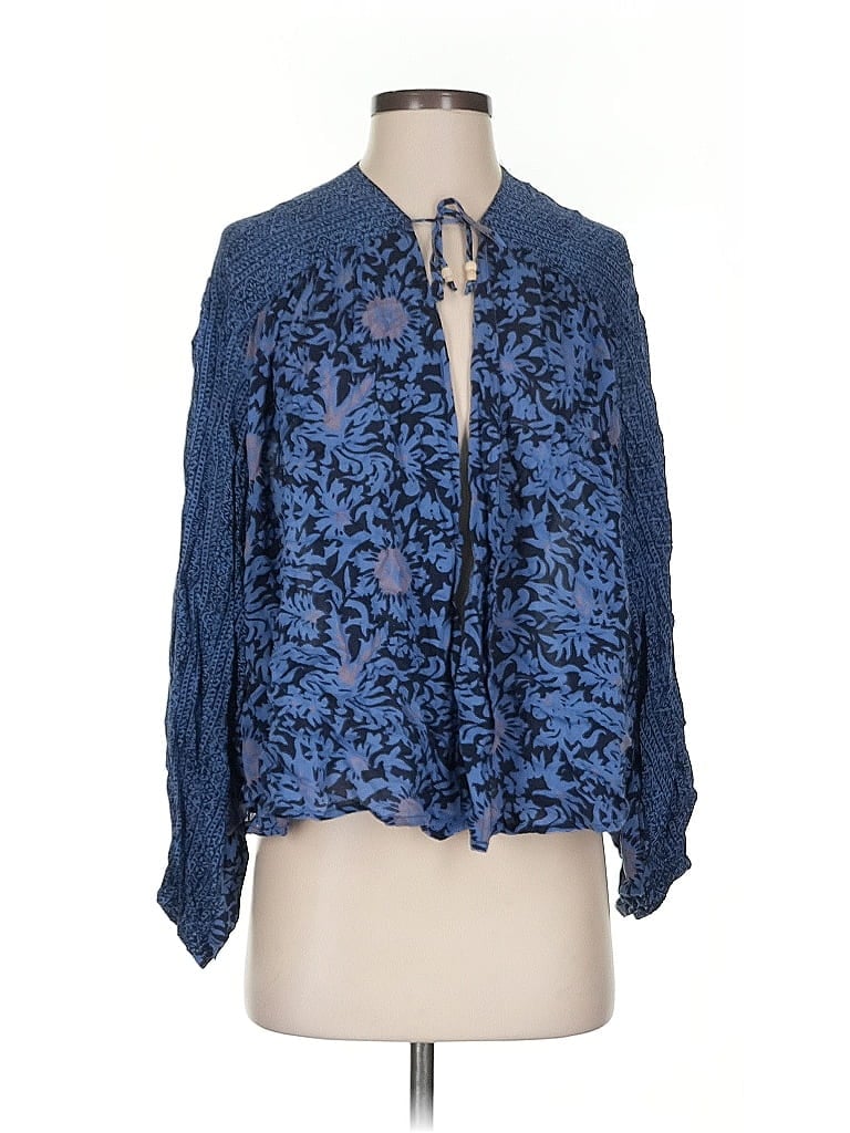 Pre-owned Free People Long Sleeve Blouse In Blue