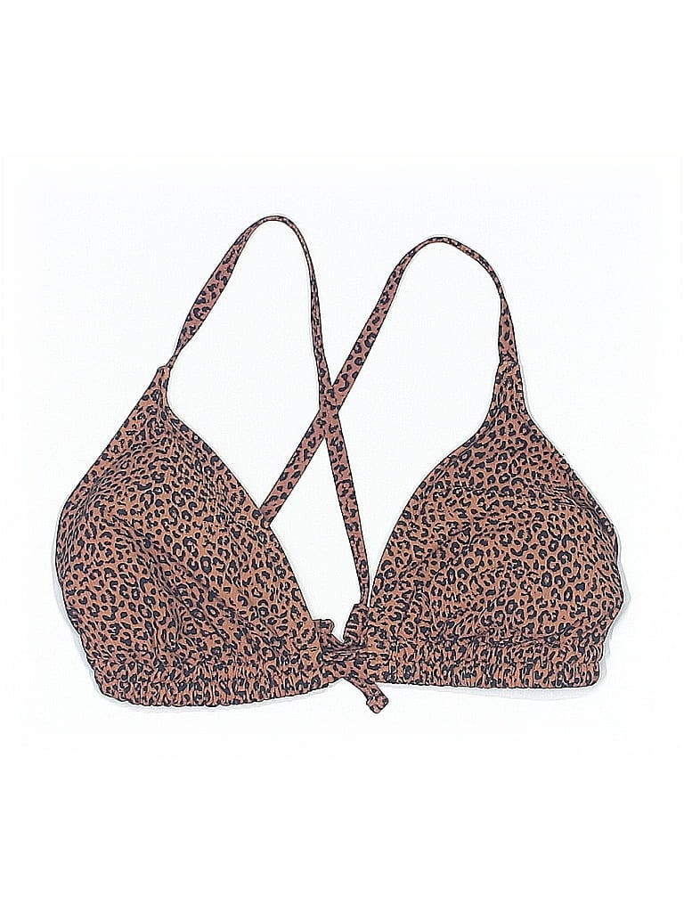 Pre-owned Xhilaration Swimsuit Top Brown Animal Print Pattern Swimwear