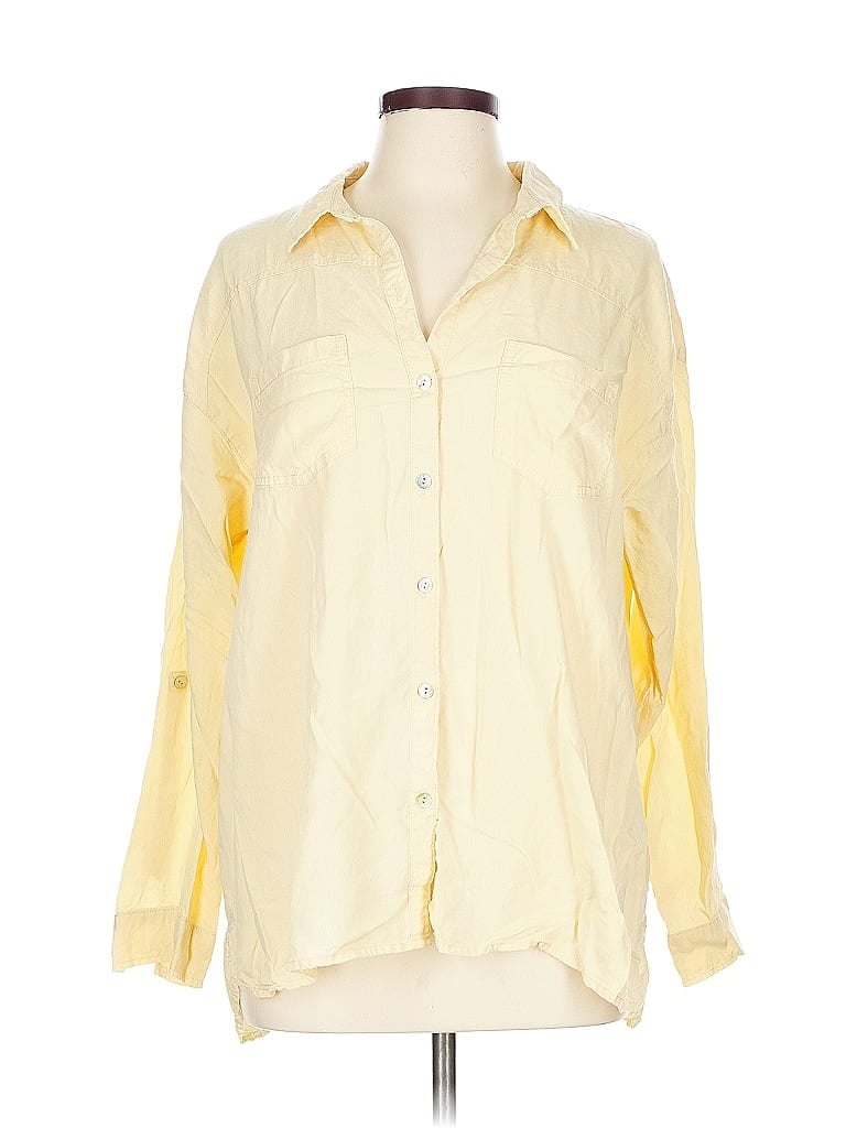 Pre-owned Jjill Long Sleeve Button Down Shirt In Yellow
