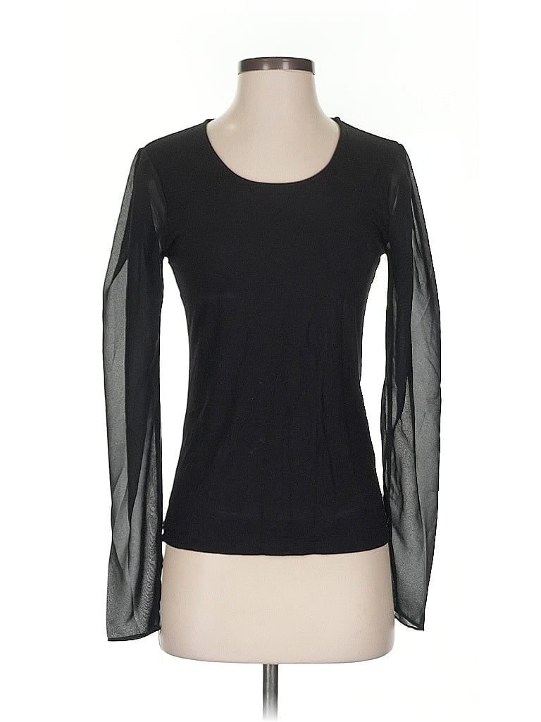 Pre-owned T Tahari Long Sleeve Top Black Solid Pattern Scoop Neck Tops