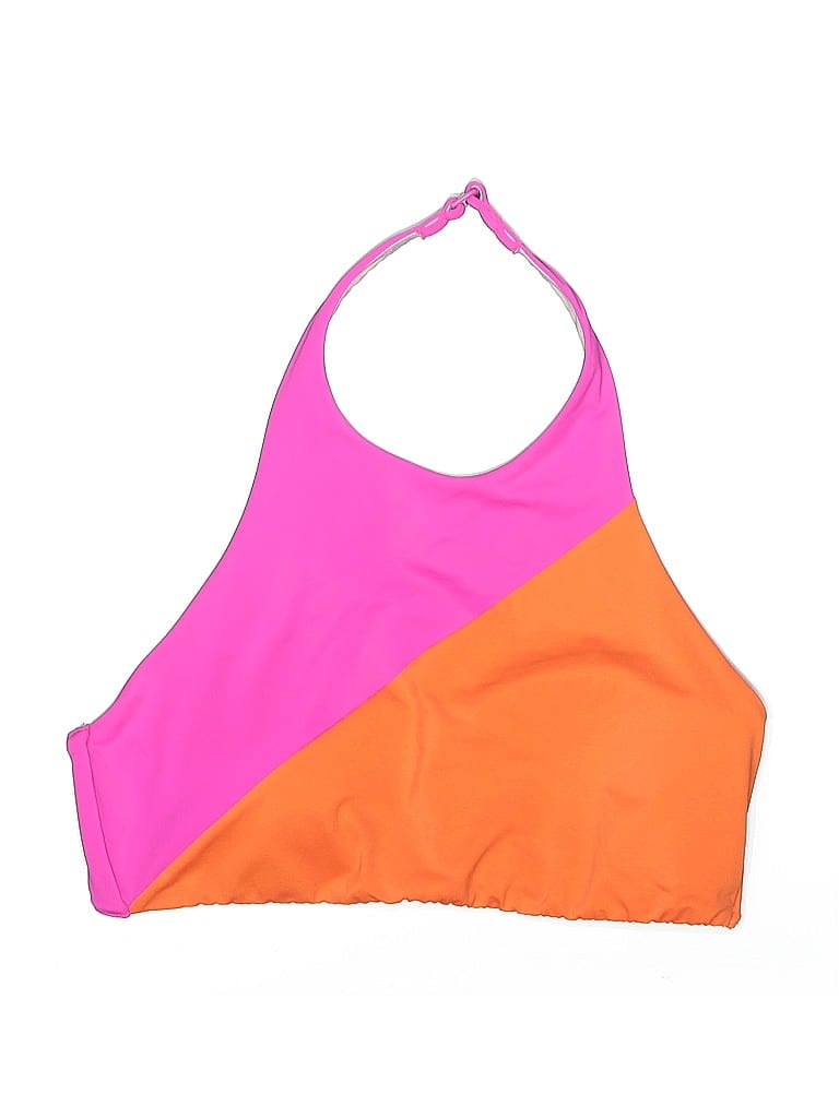 Click to view more detailed imagery on our partner's website Pre-owned Victoria's Secret Swimsuit Top Orange Color Block Pattern Swimwear