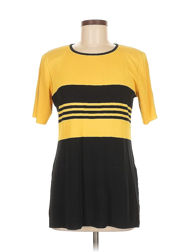 Pre-owned Misook Short Sleeve Top Yellow Boatneck Tops