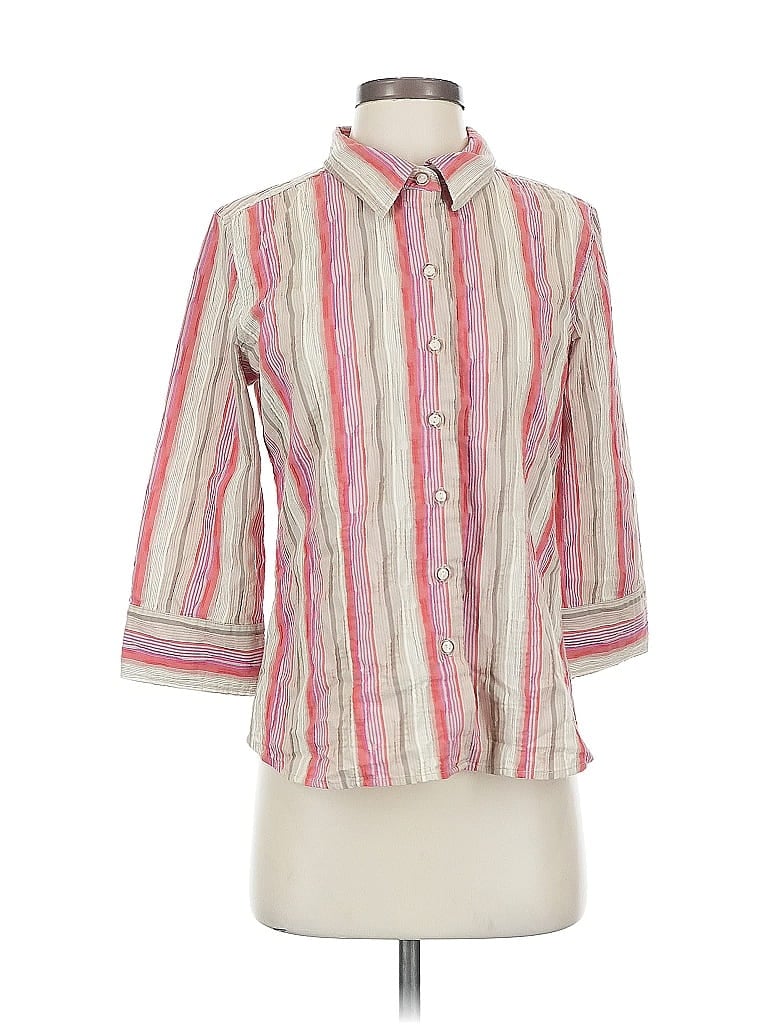 Pre-owned Christopher & Banks 3/4 Sleeve Button Down Shirt In Pink