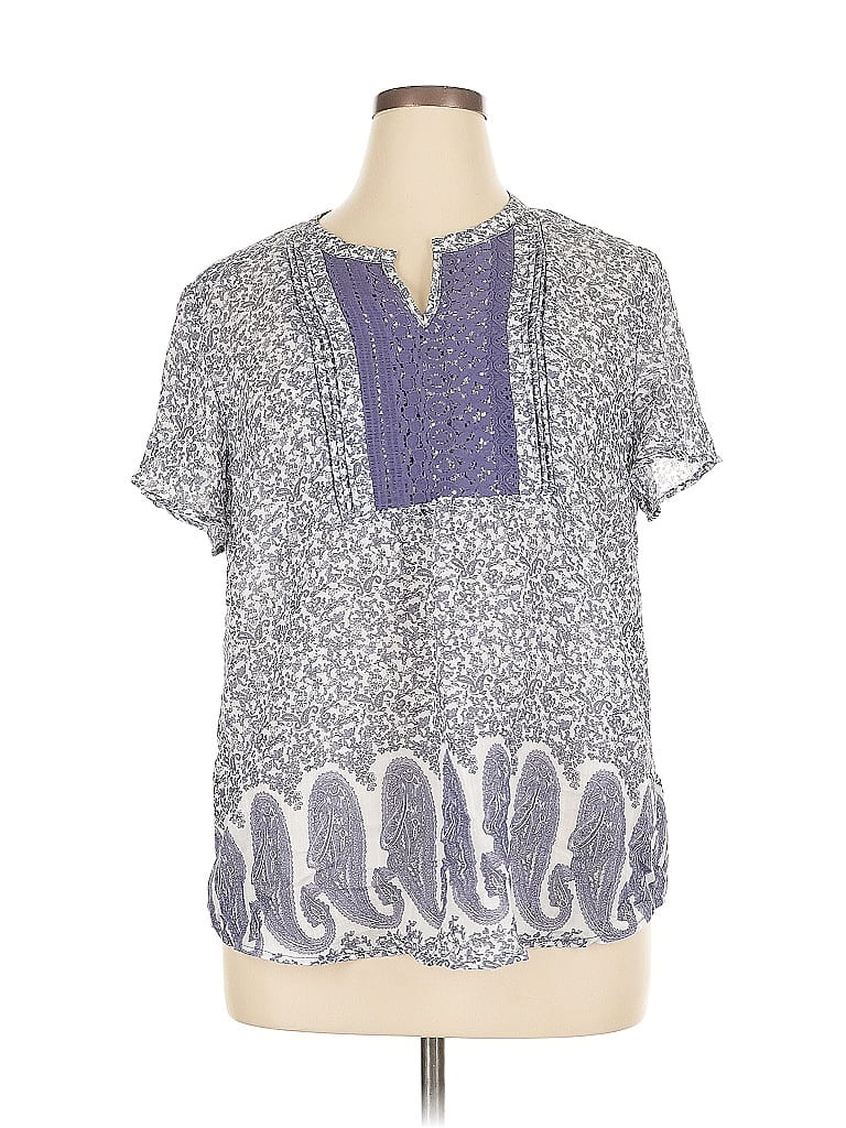 Pre-owned Como Vintage Short Sleeve Blouse In Gray