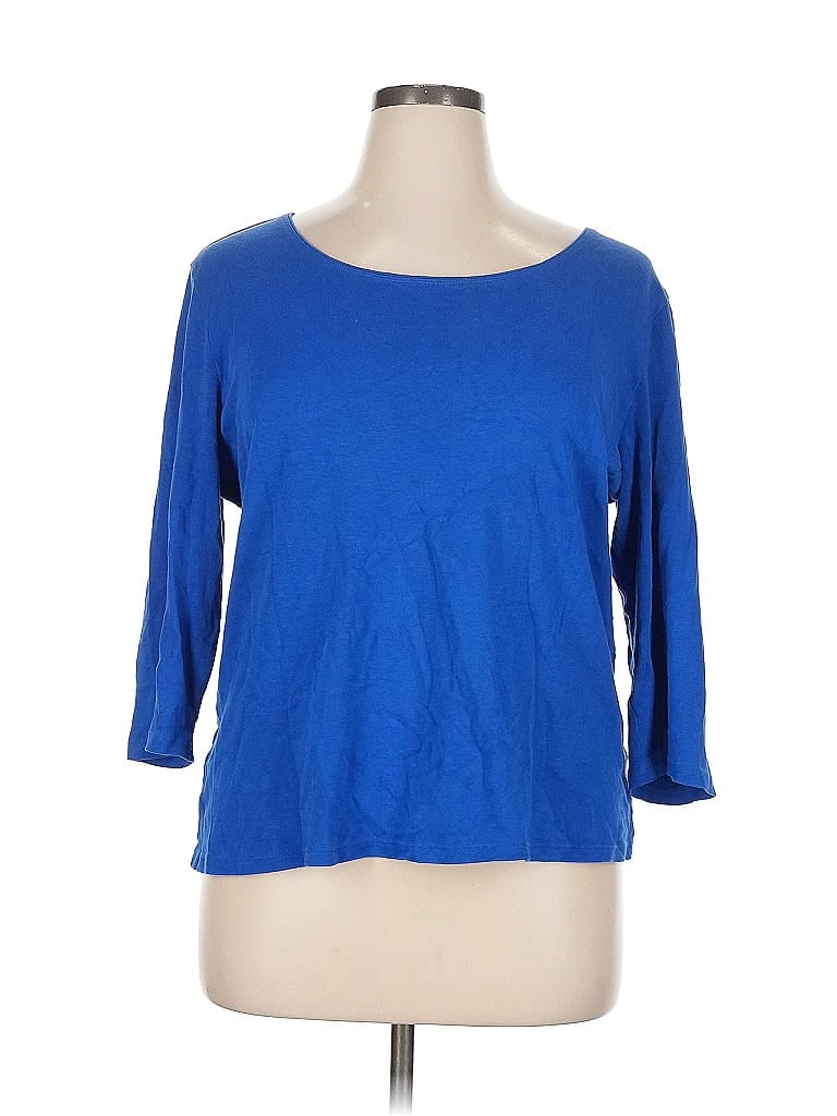 Click to view more detailed imagery on our partner's website Pre-owned Karen Scott 3/4 Sleeve Top Blue Boatneck Tops