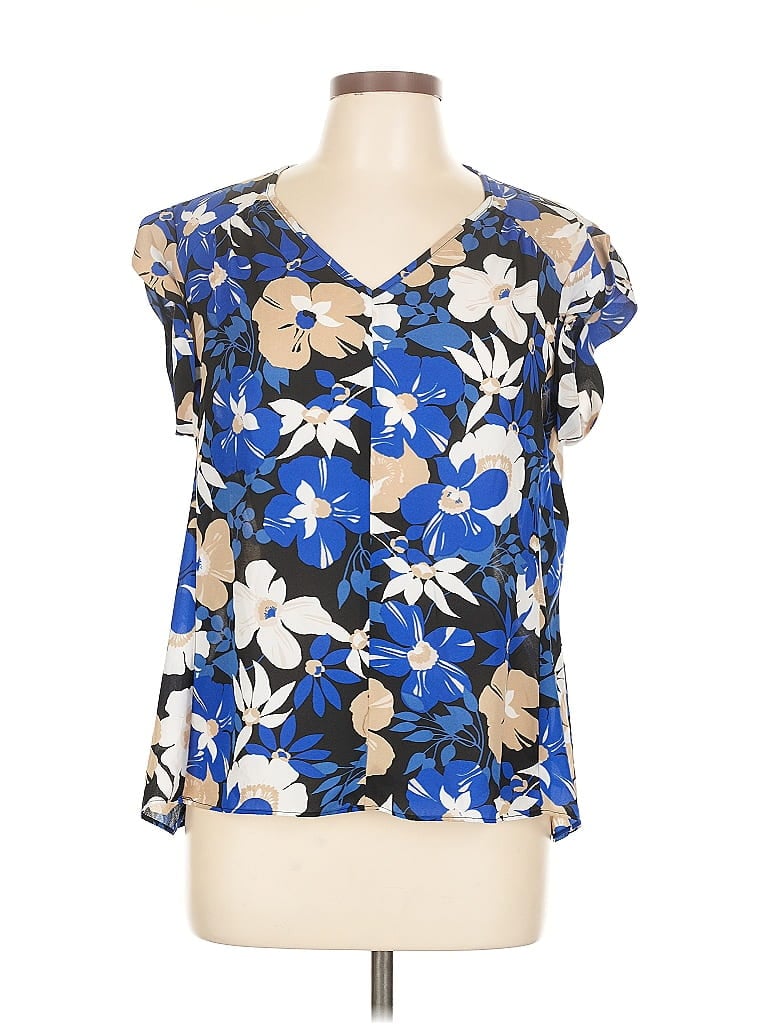 Pre-owned Nine West Short Sleeve Blouse In Blue