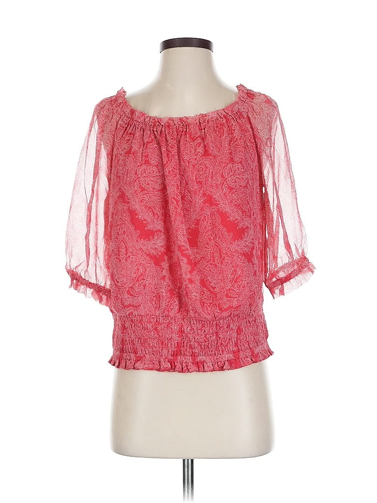 Pre-owned Inc International Concepts 3/4 Sleeve Silk Top Red Sweetheart Neckline Tops