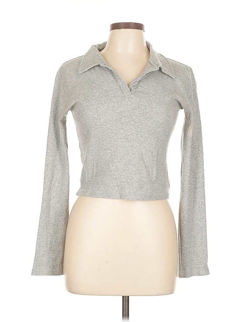 Pre-owned Forever 21 Long Sleeve Polo Shirt In Gray
