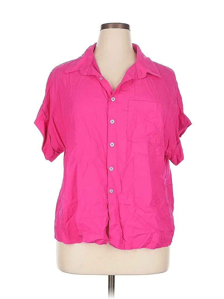 Pre-owned Shein Curve Short Sleeve Blouse In Pink