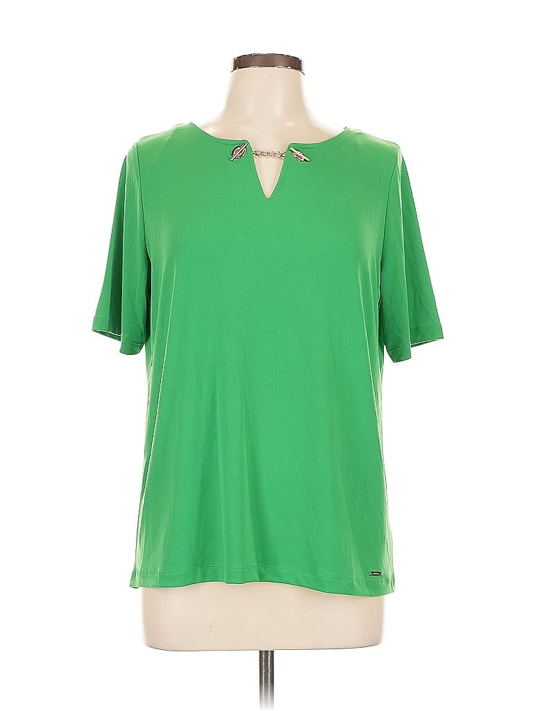 Pre-owned Tahari Short Sleeve Blouse In Green