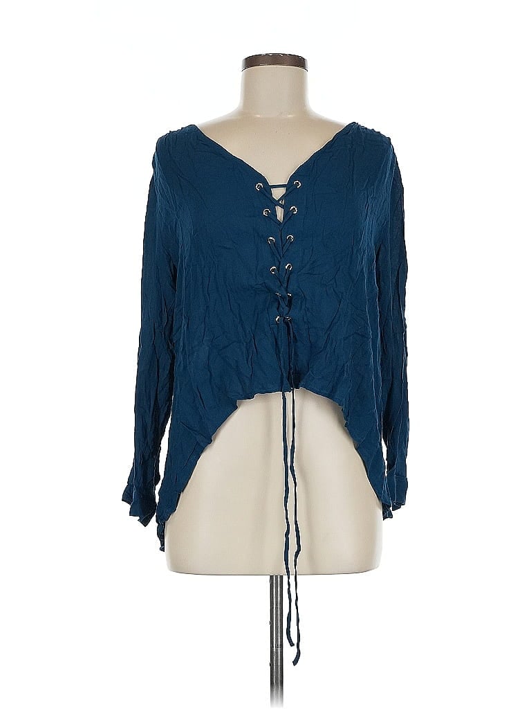 Pre-owned Fashion Nova Long Sleeve Blouse In Blue