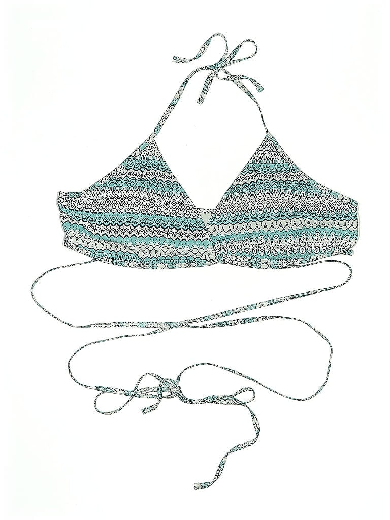 Click to view more detailed imagery on our partner's website Pre-owned Unbranded Swimsuit Top Teal Tweed Pattern Swimwear In Blue