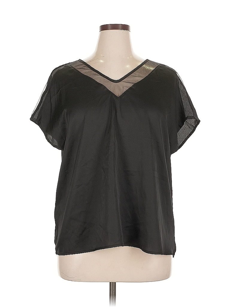 Pre-owned Shein Curve Short Sleeve Blouse In Black