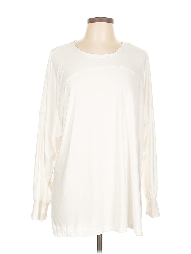 Pre-owned Active By Old Navy Long Sleeve Top Ivory Boatneck Tops In White