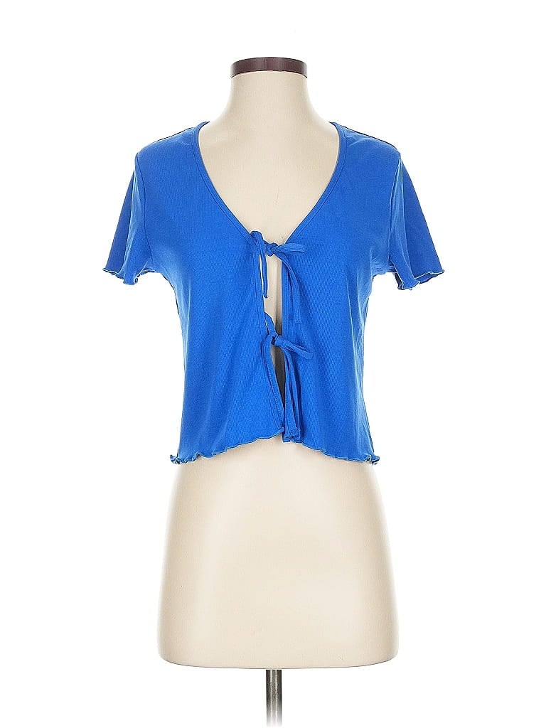 Click to view more detailed imagery on our partner's website Pre-owned Lili Sidonio Molly Bracken Short Sleeve Top Blue Keyhole Neckline Tops