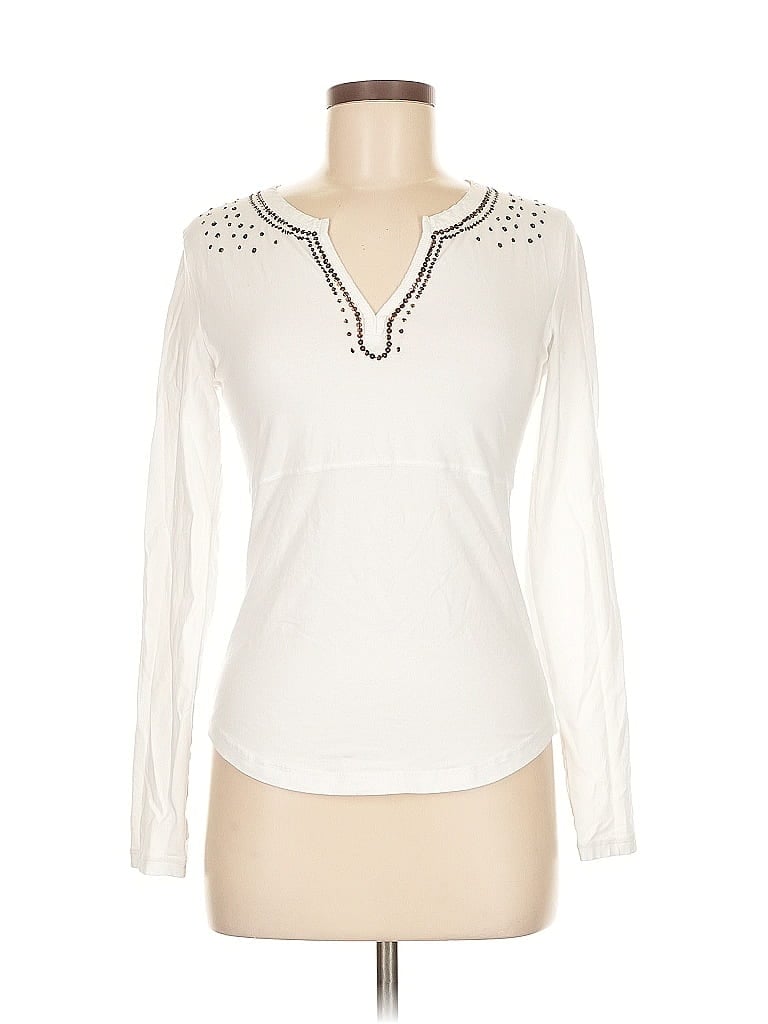 Pre-owned Mexx Long Sleeve Top Ivory Keyhole Neckline Tops In White