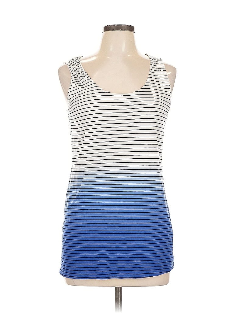 Click to view more detailed imagery on our partner's website Pre-owned Joan Vass Tank Top Blue Halter Neckline Tops