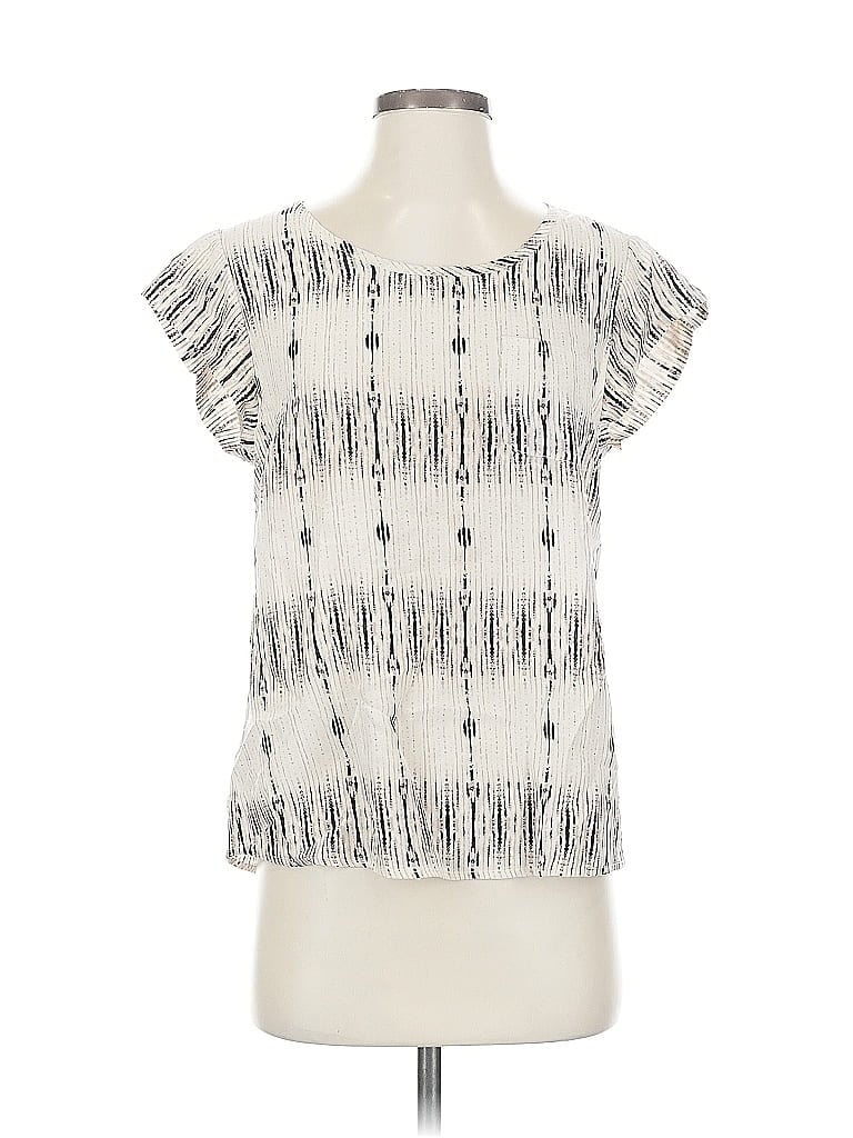 Pre-owned Cynthia Rowley Tjx Short Sleeve Silk Top Ivory Square Neckline Tops In White