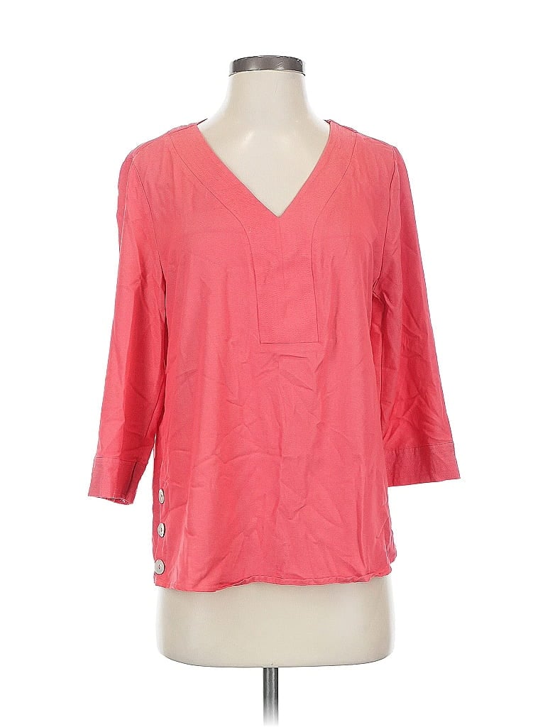Pre-owned Ellen Tracy 3/4 Sleeve Top Pink V Neck Tops