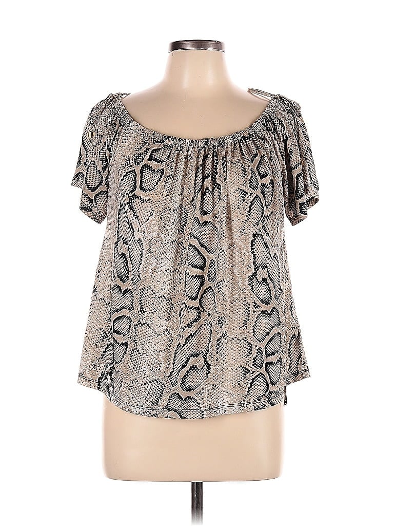 Pre-owned Michael Michael Kors Short Sleeve Top Gray Cold Shoulder Neckline Tops