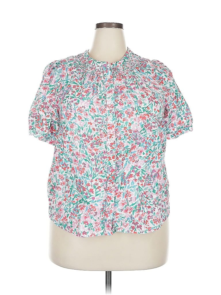 Pre-owned J.crew Factory Store Short Sleeve Blouse In Pink